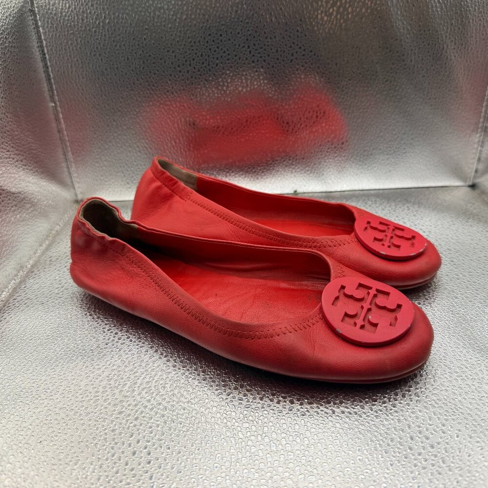 Size 6M Tory Burch Minnie‎ Red Womens Slip On Leather Travel Ballet Flats